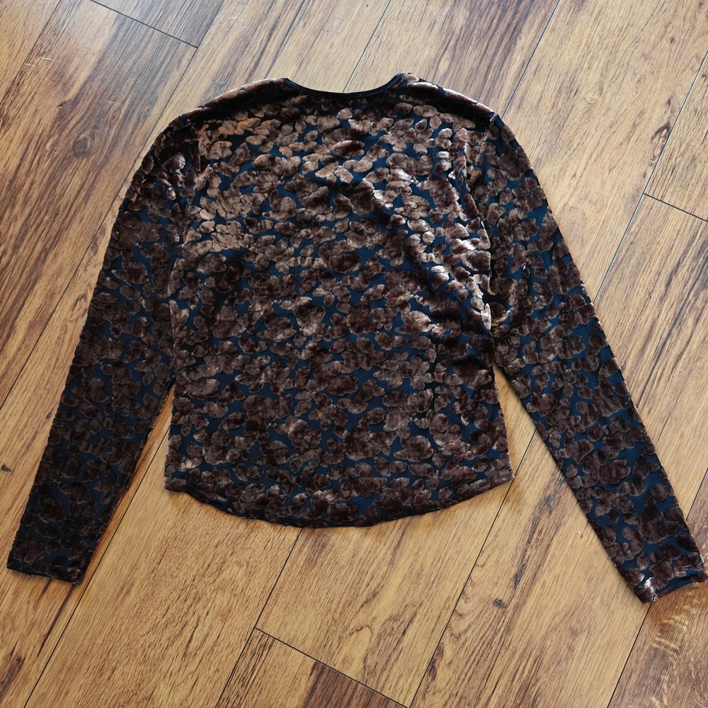 VTG Gantos Sheer Mesh Velour Top Black Chocolate Brown Women's M Scoop Neck 90s - Picture 3 of 5